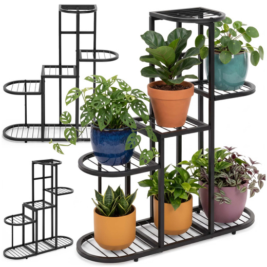 Kwietnik metalowy, stojący 79 cm regał na rośliny 5 poziomów, loft, czarny