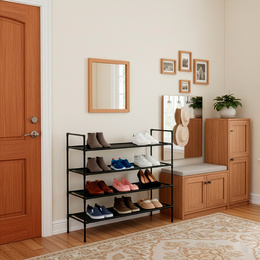 Regał na buty 4 poziomy szafka metalowa z półkami na obuwie 75x72x28 cm czarna