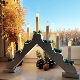 Świecznik adwentowy Led 7 świec biały drewniany