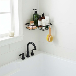 Półka łazienkowa, pod prysznic, wisząca zestaw 2 szt. narożna czarna