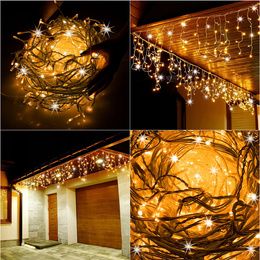 Kurtyna świetlna 500 led girlanda, lampki wewnętrzno-zewnętrzne sople biały zimny biały + ciepły biały flash