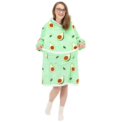 Kocobluza damska oversize koc bluza 2w1 z kapturem ciepła szlafrok futrzak zielony