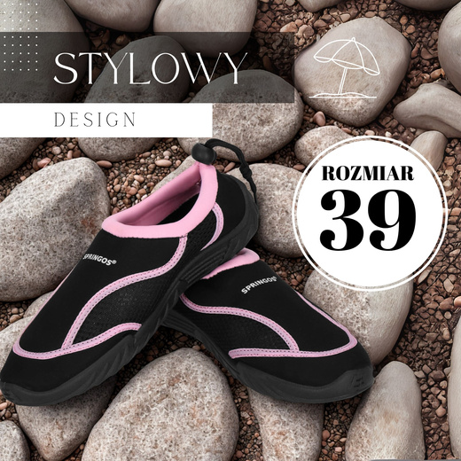Buty do wody damskie rozm. 39 szybkoschnące buty na plażę, do pływania czarno-różowe