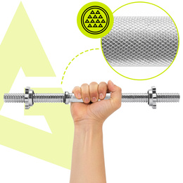 Gryf krótki 48 cm do hantli z zaciskami śr. 28 mm gwintowany, stal chromowana