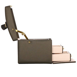 Szkatułka na biżuterię ekoskóra 17,5x14x12,5 cm brązowy organizer z przegródkami