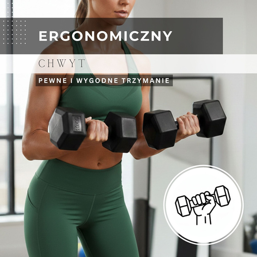 Ciężarki 2x5 kg hexagonalne do ćwiczeń fitness hantle zestaw 2 szt. czarne