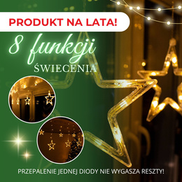 Kurtyna świetlna 138 Led girlanda gwiazdki, lampki wewnętrzne sople ciepły biały