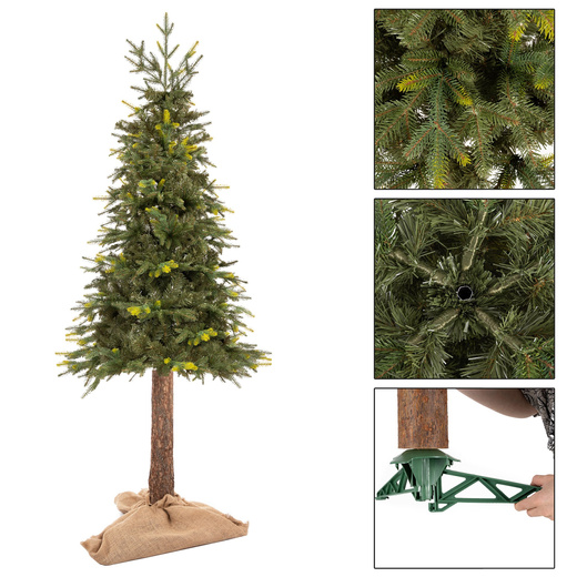 Choinka sztuczna na pniu 220 cm świerk naturalny ze stojakiem nowoczesny