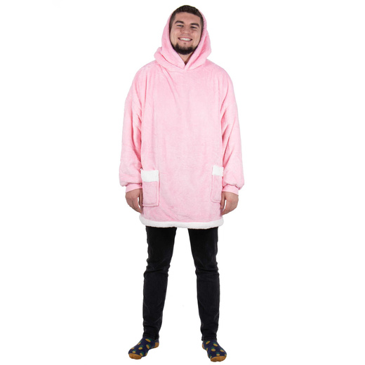 Kocobluza damska oversize koc bluza 2w1 z kapturem ciepła różowa