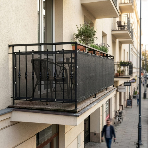 Osłona balkonowa maskująca 0,9x7 m mata na balkon zacieniająca 95% z opaskami antracyt