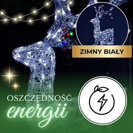 Renifer Led świąteczny 130 LED świetlna dekoracja biały zimny