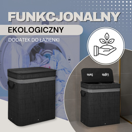 Kosz na pranie 100L z pokrywą czarny bambus dwukomorowy 