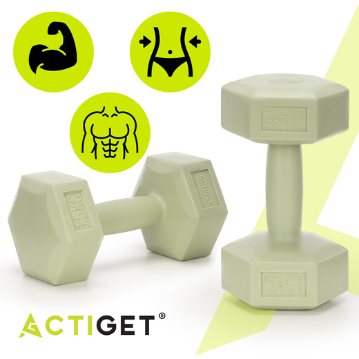 Ciężarki 2x1,5kg hexagonalne do ćwiczeń fitness hantle zestaw 2 szt. zielone