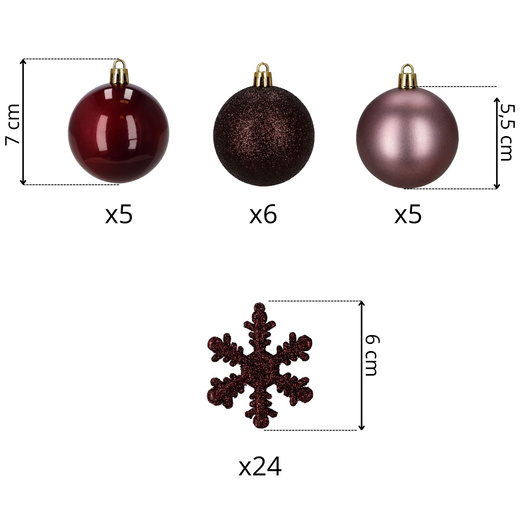 Bombki choinkowe 40 szt. zestaw dekoracji świątecznych, nietłukące, fioletowe