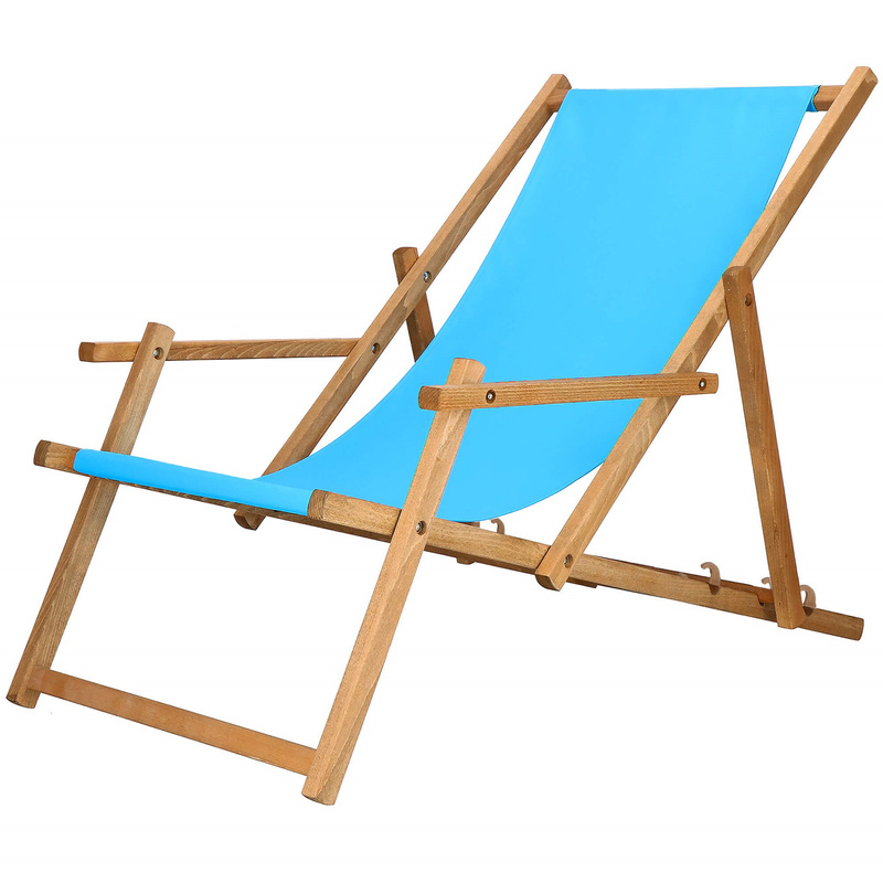 Leżak ogrodowy, drewniany z 3-stopniową regulacją, plażowy, balkonowy niebieski