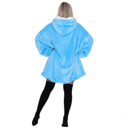 Kocobluza damska męska oversize koc bluza 2w1 z kapturem XXL ciepła morski niebieski