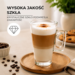 Szklanki do kawy latte mrożonej deserów 255 ml wysokie z uchem komplet 6 szt.