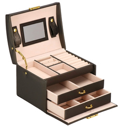 Szkatułka na biżuterię ekoskóra 17,5x14x12,5 cm brązowy organizer z przegródkami