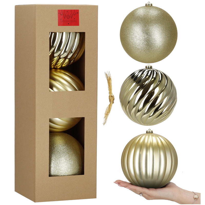 Bombki choinkowe 3 szt. duże ozdoby świąteczne 20,5 cm brokat złote