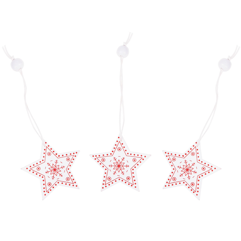 Świąteczne zawieszki 5cm drewniane gwiazdki zestaw 3 szt. biały