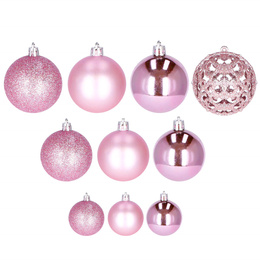 Bombki choinkowe 100 szt. ozdoby świąteczne zestaw mix rozmiarów różowe