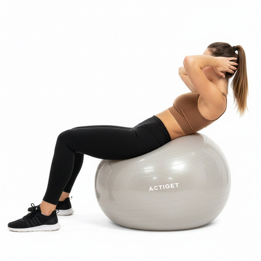 Piłka 65 cm do ćwiczeń pilates, rehabilitacyjnych, stretchingu z pompką, beżowa