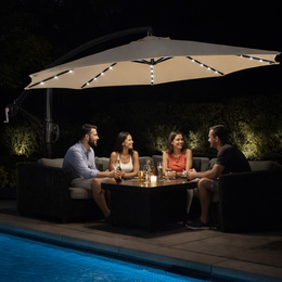 Parasol ogrodowy z oświetleniem led na wysięgniku 300 cm składany na balkon, taras ecru 