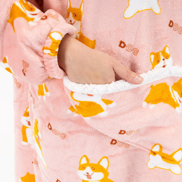 Kocobluza damska oversize koc bluza 2w1 z kapturem ciepła szlafrok futrzak piesek corgi