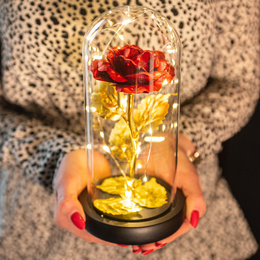 Wieczna róża w szkle 22 cm świecąca ozdoba LED prezent czerwona