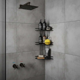 Półka łazienkowa narożna pod prysznic 3 poziomy, wisząca, czarna