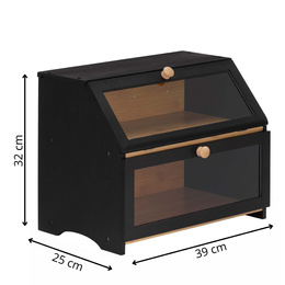 Chlebak zamykany, dwupoziomowy, szafka na pieczywo, bambusowy, czarny