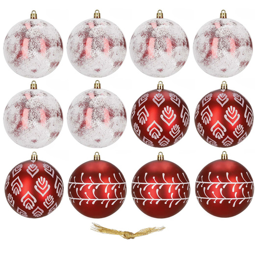 Bombki choinkowe 11 cm 12 szt. zestaw ozdoby świąteczne zdobione czerwone białe