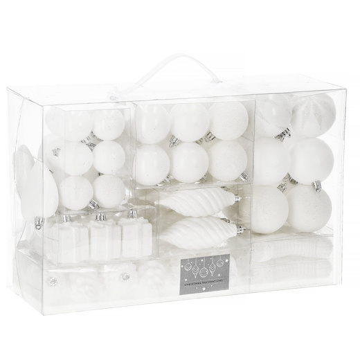 Bombki choinkowe 72 szt. biały zestaw choinkowy