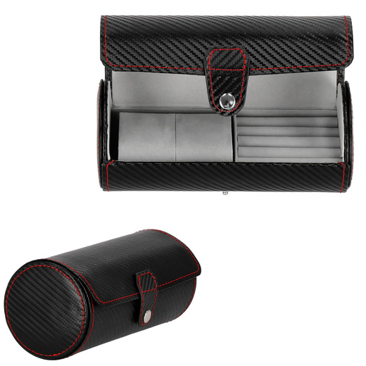 Szkatułka na zegarki czarna carbon organizer z 2 przegródkami