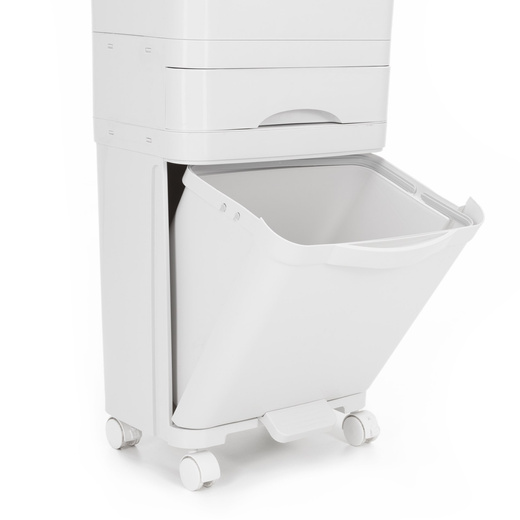 Kosz na śmieci, trzykomorowy 42 l do segregacji odpadów, na kółkach, biały