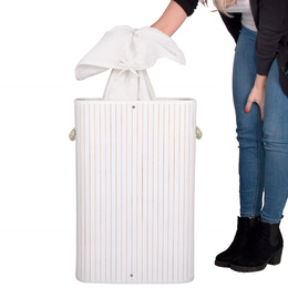 Pojemnik na pranie 72 L kosz z klapą bambus naturalny biały