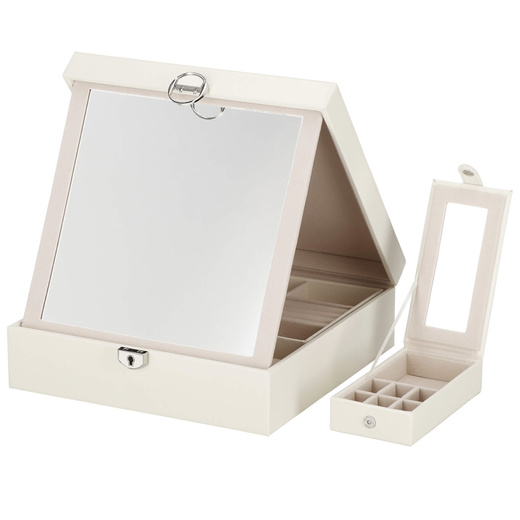 Szkatułka na biżuterię ekoskóra 25x25x8,5 cm kremowy organizer z przegródkami
