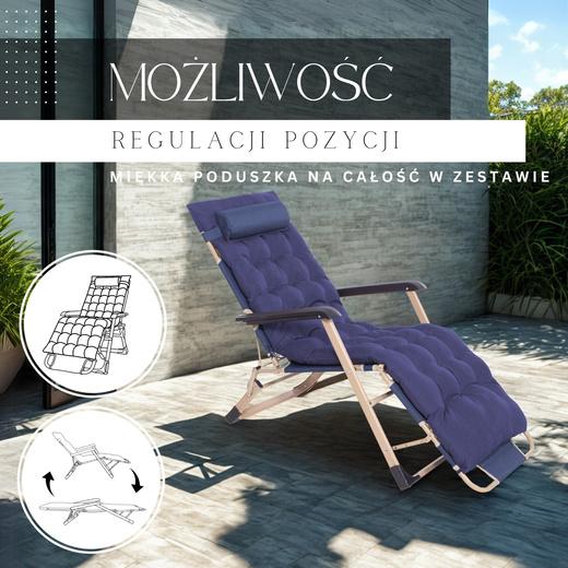 Leżaki ogrodowe 2 szt. składane fotele z poduszkami na balkon, taras granatowe