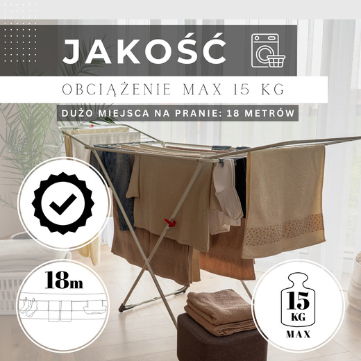 Suszarka na pranie składana teleskopowa na ubrania, bieliznę, z wbudowanymi haczykami