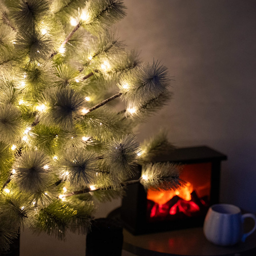 Choinka sztuczna na pniu z oświetleniem 128 LED drzewko świąteczne 150 cm ośnieżone