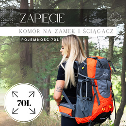 Plecak turystyczny 70 L trekkingowy wielofunkcyjny z gwizdkiem 