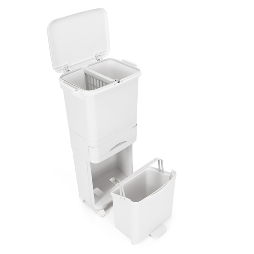 Kosz na śmieci, trzykomorowy 42 l do segregacji odpadów, na kółkach, biały