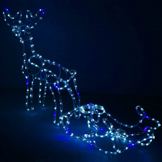 Renifer Led świąteczny z saniami 210 cm świetlna dekoracja biały zimny + flash