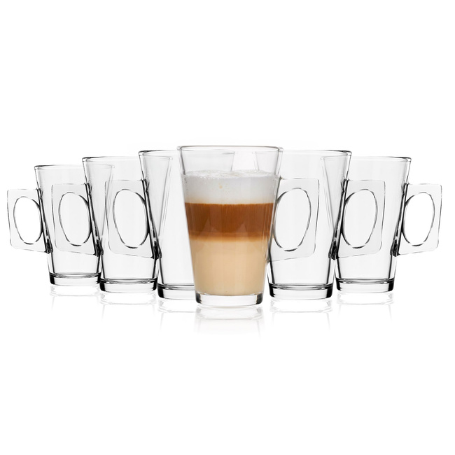 Szklanki do kawy latte mrożonej deserów 255 ml wysokie z uchem komplet 6 szt.