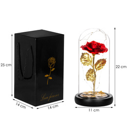 Wieczna róża w szkle 22 cm świecąca ozdoba LED prezent czerwona