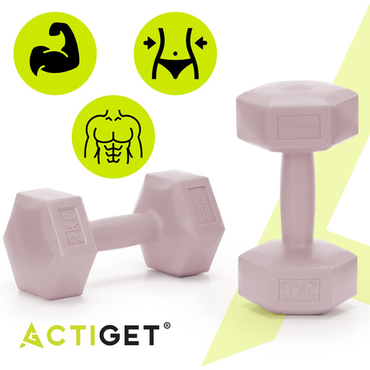 Ciężarki 2x2kg hexagonalne do ćwiczeń fitness hantle zestaw 2 szt. różowe