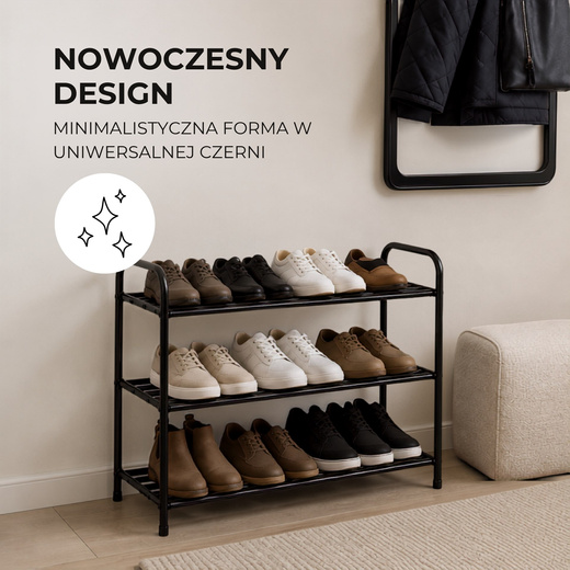 Szafka na buty 3 poziomy stalowa z półkami na obuwie regał 66 x 28 x 53 cm stojak czarny