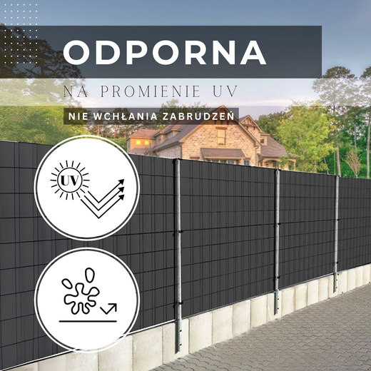 Taśma ogrodzeniowa z zestawem klipsów mocujących 20 szt. PVC 26 m x 19 cm 1200 g/m2 antracyt