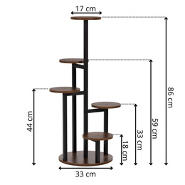 Kwietnik metalowy pięciopoziomowy, stojak na kwiaty, rośliny 86 cm stojący, ciemnobrązowy