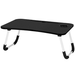 Stolik pod laptopa z miejscem na kubek i tablet, składana podstawka na komputer czarna